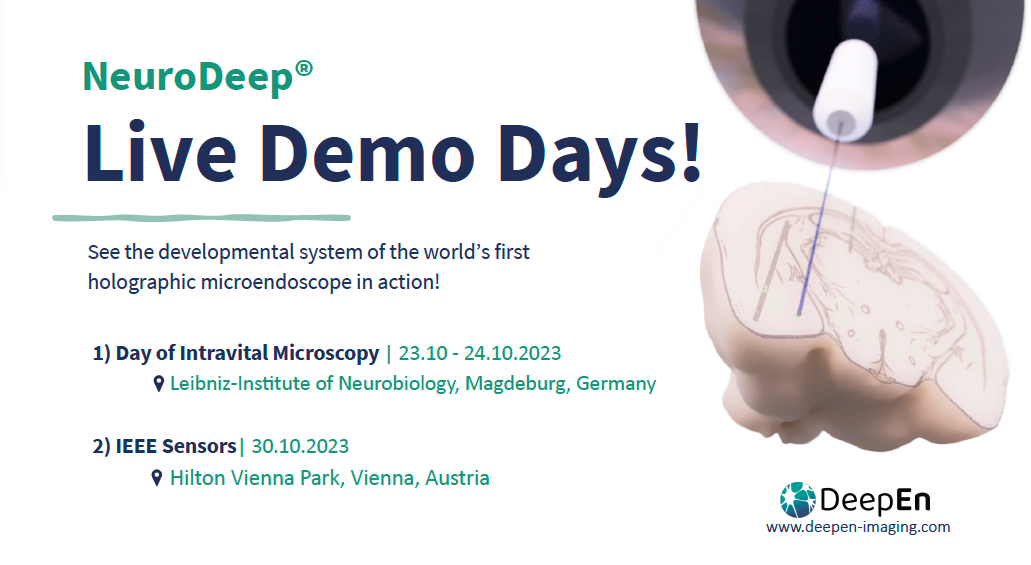 Promotional banner for DeepEn One Live Demo Days 2023 showing event dates in Magdeburg and Vienna.